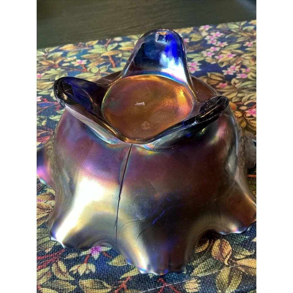 VTG‎ Fenton Blue Carnival Glass Ruffled 7.5